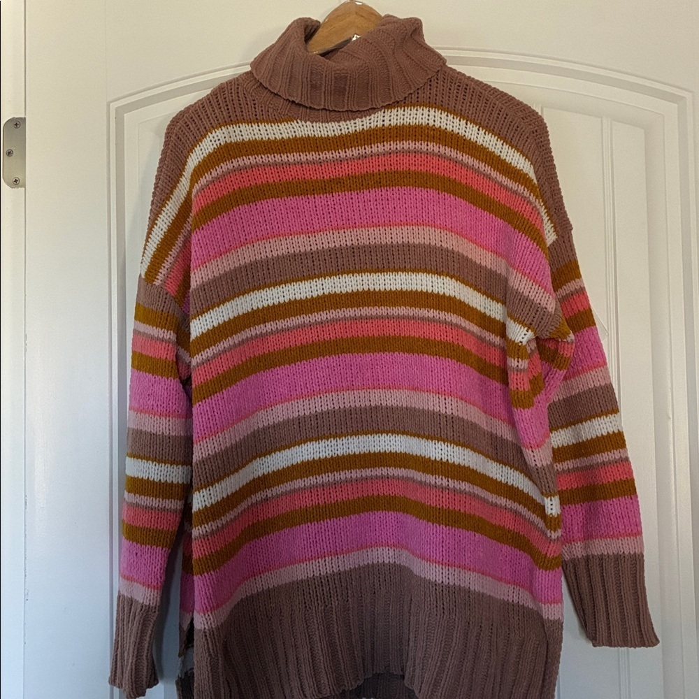 AERIE Striped Pink Chenille Turtleneck Sweater Blogger Fav Size Small